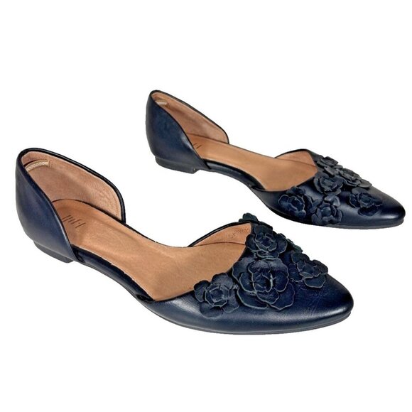 J Jill Elegant Black Leather Flats Dorsay Floral Pointed Toe Paris Chic Size 9 - Picture 3 of 11